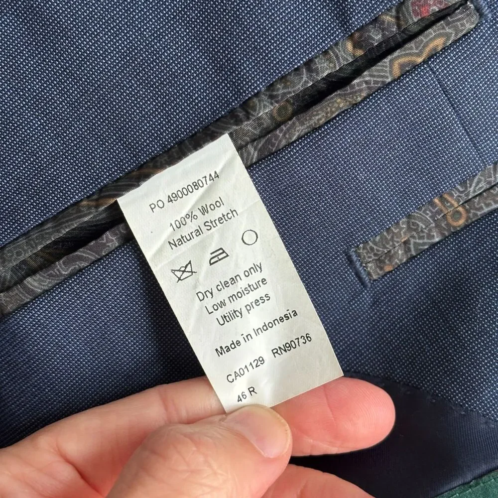 Ralph Lauren Wool Suit Jacket Blazer Mens 46R Navy Blue Formal Preppy Wedding